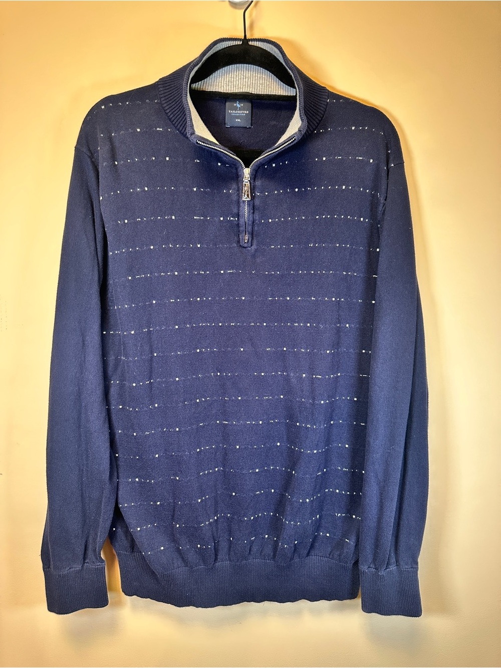 Tailorbyrd Men's Navy 1/4 Zip-Front Sweater with Subtle Stripe Detail XXL